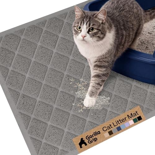 GORILLA GRIP Cat Litter Box Mat, Cushioned Coil Mesh Litter Trapping Mats, Scatter Control Supplies for Less Mess, Phthalate Free, Ultra Deep Catch Grooves, Rinse or Vacuum to Clean, 24x17 Gray