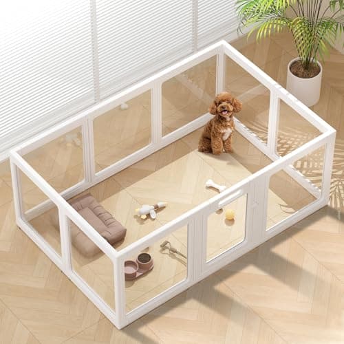 ClimbHope Clear Acrylic Dog Playpen Indoor Pet Pen, 24" H, White, 10 Panels