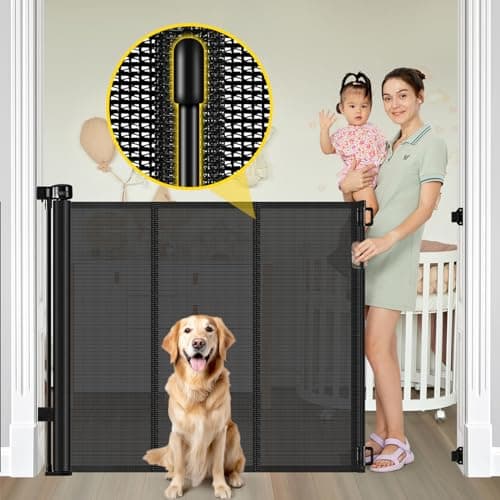 Reinforced 42" Extra Tall Retractable Baby Gates, Extends up to 60" Wide