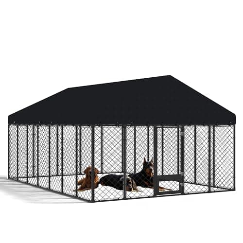 Maison Backyards 10x14FT Outdoor Dog Kennel with Roof and Feeding Door