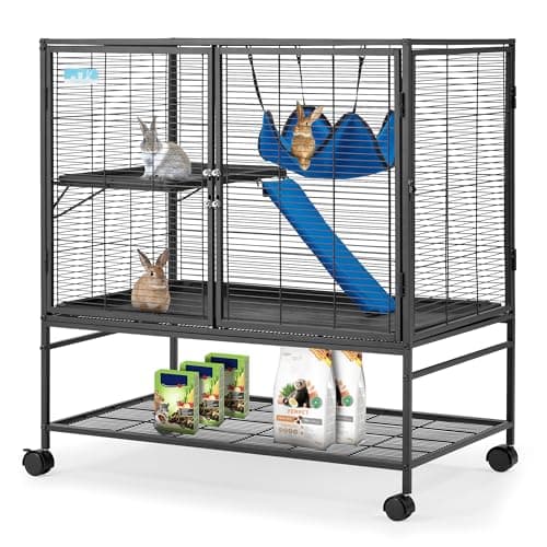 HABUTWAY 40''H Large Metal Rolling Ferrets Cage, 2-Tiers Small Animal Cages, Cage for Rats/Chinchillas, 0.5'' Bar Spacing for Ferret,Small Animal Cage w/Removable Ramp & Platform