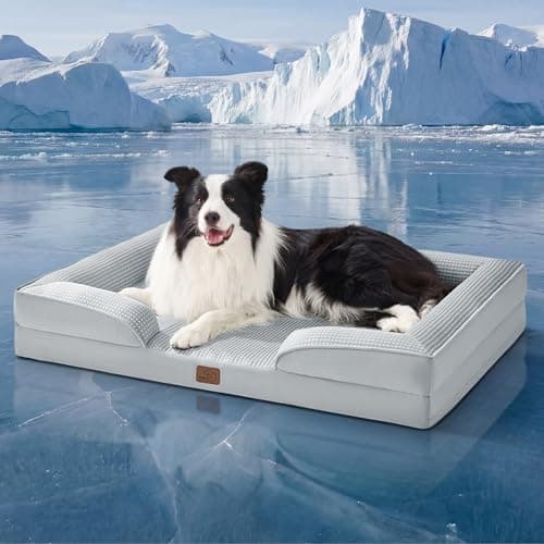 Bedsure Cooling Dog Beds Large Sized Dog - Orthopedic Large Dog Cooling Bed Washable, Dogs Couch Sofa with Waterproof Removable Cover, Pet Bed with Nonskid Bottom, Cooling Grey, 35"