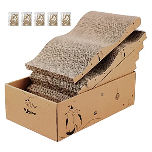 RUBMEOW Cat Scratcher Cardboard Scratch Pad for Indoor Cats and Kitty 5pcs