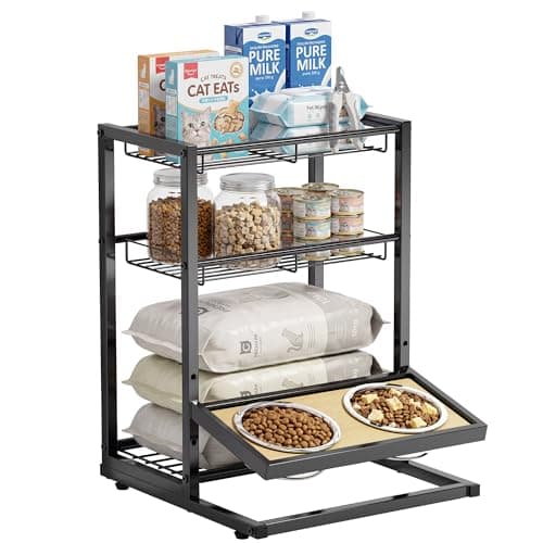 CACHOLIV Elevated Cat Bowl Stand Feeding Station, 3-Tier Cat Food Organizer & Storage, Pet Feeding Station with Cat Table, Cat Food Stand for Large Medium Cats, 3 Height Adjustable, Black