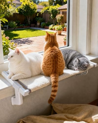 NRYDEPET Upgraded Heavy Duty Cat Window Perch for Large Cats, Metal Window Sill Cat Bed, Reinforced Clamp, Supports Up to 130 lbs, No Suction Cups (XL 1PC)