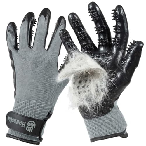H HANDSON Pet Grooming Gloves - Patented #1 Ranked, Award Winning Shedding, Bathing, & Hair Remover Gloves - Gentle Brush for Cats, Dogs, and Horses (Grey, Large)