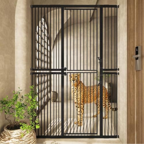 74.8" Extra Tall Pet Gate for Cats,29.5"-51.6" Extra Wide Cat Gate,Pressure Mounted Easy Walk Through Pet Gate with Door for Stairs, Doorways, Kitchen(Black)