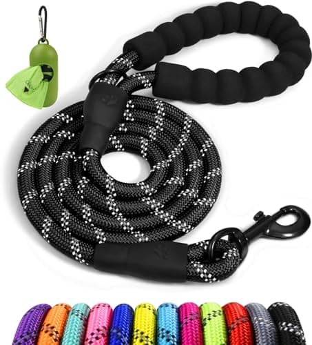Taglory Rope Dog Leash for Medium Large Dogs, 6 FT Padded Handle, Black