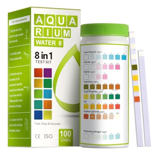 AAwipes Aquarium Ammonia Test Strips 8-in-1 |100 Strips | Quick & Accurate Water Testing for Freshwater & Saltwater Tanks -Test pH, Sodium Chloride, Alkalinity, Hardness, Chlorine etc. (K02-100)