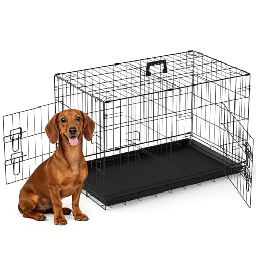 FDW 30 inch Dog Crate Dog Kennel Cage with Double Door Folding Metal Wire Dog Cage with Removable Tray&Divider Panel,Pet Crate for Medium Dogs,Black