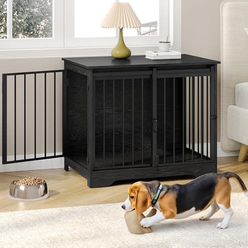 Hzuaneri 31.9" M Dog Crate Furniture Indoor Dog Kennel with Barn Door