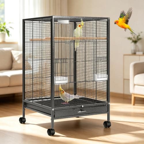 VIVOHOME Wrought Iron Bird Cage with Rolling Stand, 30 Inch Height