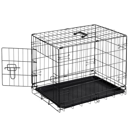 Sweetcrispy 24 Inch Single Door Dog Crate, Metal Pet Kennel with Secure Lock, Foldable Design, Removable Tray for Easy Cleaning, Portable Puppy Cage for Small Dogs, Ideal for Training & Travel