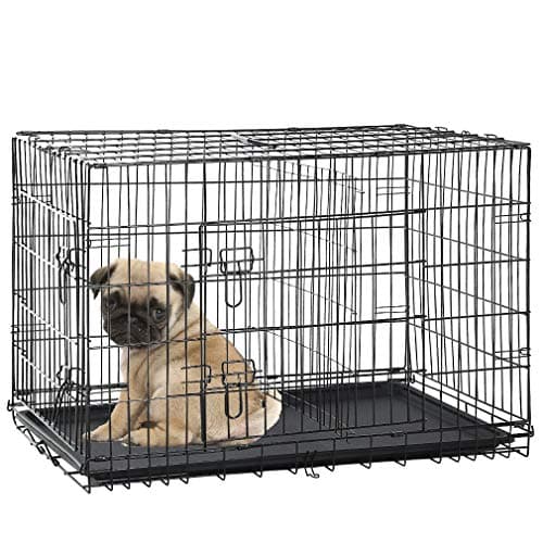 Dog Crate Dog Kennel Cage for Small Dogs, 24" Portable Foldable Indoor Outdoor Large Double Door Wire Metal Puppy Cat Pet Dog Cage with ABS Tray LC & Divider, Black