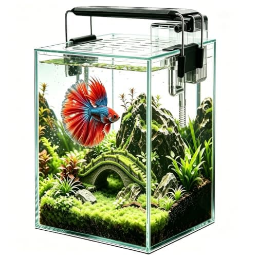 iPriro Ultra White Glass Aquarium Starter Kits 1.5 Gallon Small Fish Tank, Betta Fish Tank with LED Light, Power Filter, for Home Office Deco, 4mm Glass