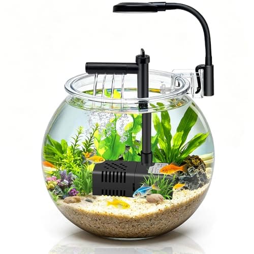 DaToo 1 Gallon Mini Fish Bowl Kit Impact-Resistant Plastic Aquarium Starter Kits with USB Filtration System and Lighting for Betta Fish Tank Goldfish Bowl Tabletop or Desktop Display