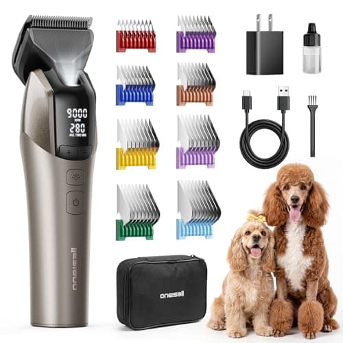 oneisall Professional Dog Clippers for Grooming Thick Hair, 9000RPM 5 Speed