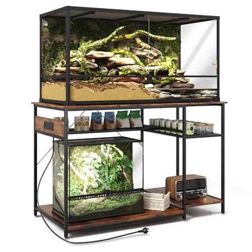 ZZJIHAI Reptile Tank Stand with Power Outlets,48" X 24" Tabletop Fits up to 120 Gallon Bearded Dragon Enclosure Stand,Double Snake Terrarium Table with Light