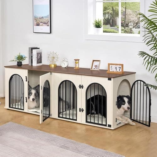 Hzuaneri 70.9 in Double Dog Crate Furniture, Dog Kennel Indoor with Cushion