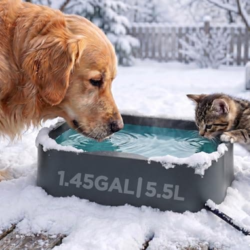 5.5L/1.45Gal Extra Large Heated Water Bowl, Anti Chew Cord, BPA-Free-Grey | Indoor & Outdoor Winter Antifreezing Pet Heated Thermal Water Bowl Dish, for Dog Cats Rabbit Chicken Duck Squirrel