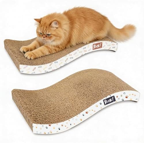 Cats Rock Scratching Board for Indoor Cats, Corrugated Cardboard Cat Scratcher with Catnip, Double-Sided Scratch Pad, Wave Scratcher Colorful Leopard Design (Pack of 2)