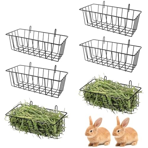 WOPPLXY 6 Pcs Rabbit Hay Feeder, Heavy Duty Metal Rabbit Hay Rack with Hooks, Bunny Hay Feeder Rack, Metal Rack Hay Holder for Rabbits Guinea Pigs, Small Animal Cage Accessories(9 x 4 x 2 Inch)