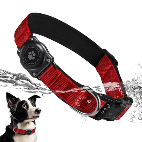 Upgrade Dog Collar with AirTag Holder, IP68 Waterproof, Red, M