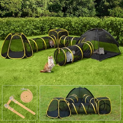 VIVOHOME 6-in-1 Outdoor Cat Enclosure with Playhouse, 2 Tents & 3 Tunnels