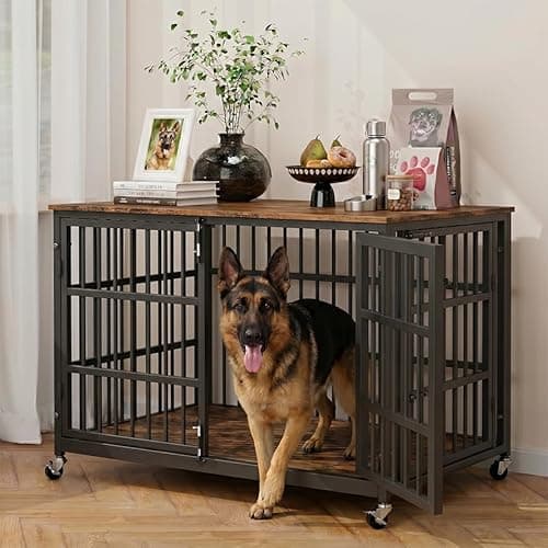 BOLDBONE 48 inch Dog Crate Furniture, Heavy Duty Dog Kennel Indoor for Large Dogs, Escape-Proof and Chew-Proof Wooden Dog Cage for high Anxiety Dog, Decorate House as TV Stand, End Table, Black Brown